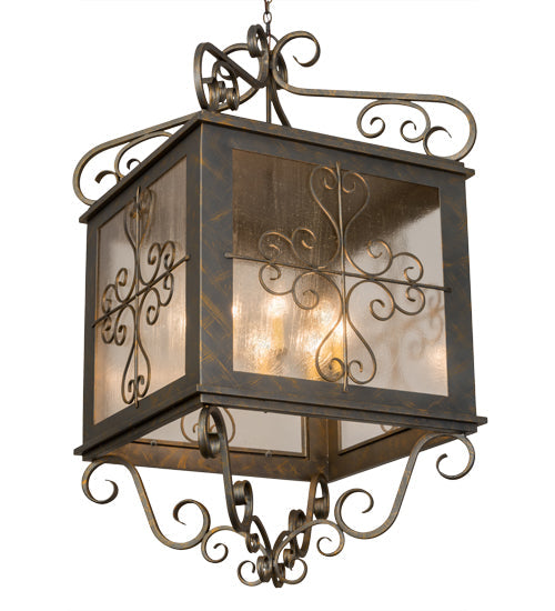 Meyda Lighting Myra 48" 8-Light French Bronze Lantern Pendant Light With Clear Seeded Shade Glass