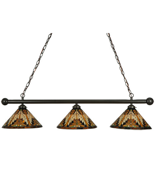 Meyda Lighting NUEVO 47" 3-Light Mahogany Bronze Mission Island Pendant Light With Multi-Colored Shade Glass