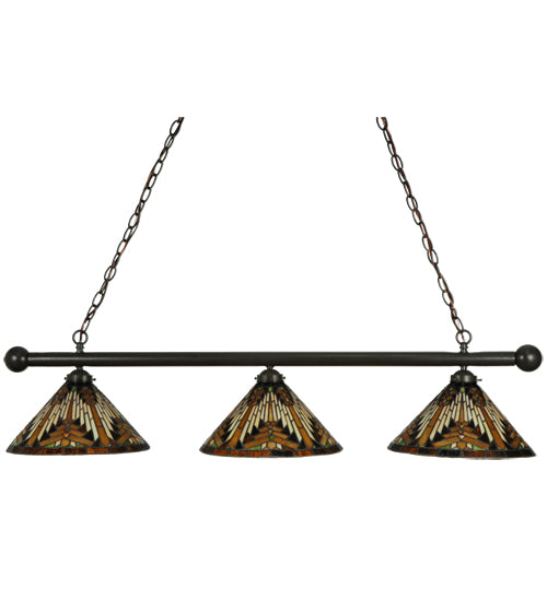 Meyda Lighting NUEVO 47" 3-Light Mahogany Bronze Mission Island Pendant Light With Multi-Colored Shade Glass