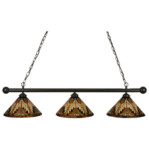 Meyda Lighting NUEVO 47" 3-Light Mahogany Bronze Mission Island Pendant Light With Multi-Colored Shade Glass