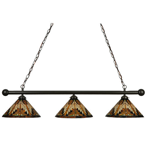 Meyda Lighting NUEVO 47" 3-Light Mahogany Bronze Mission Island Pendant Light With Multi-Colored Shade Glass