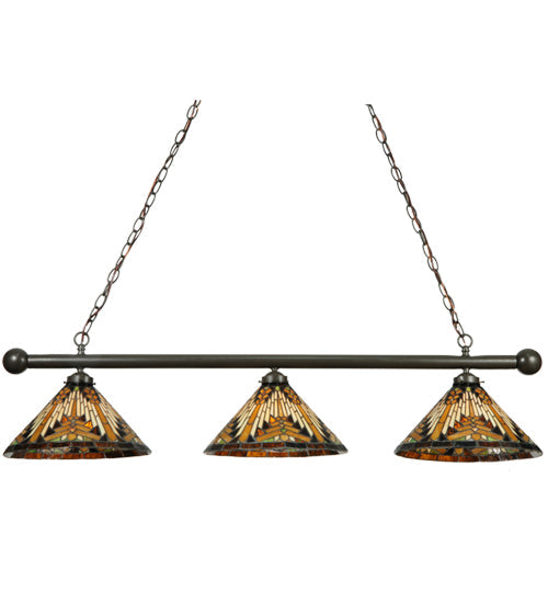 Meyda Lighting NUEVO 47" 3-Light Mahogany Bronze Mission Island Pendant Light With Multi-Colored Shade Glass