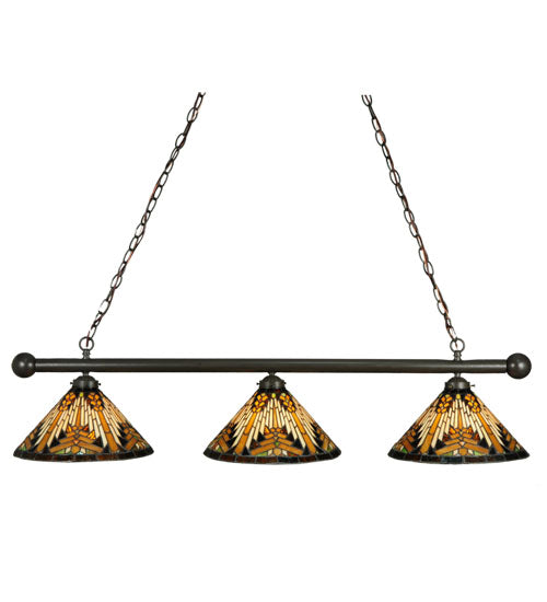 Meyda Lighting NUEVO 47" 3-Light Mahogany Bronze Mission Island Pendant Light With Multi-Colored Shade Glass