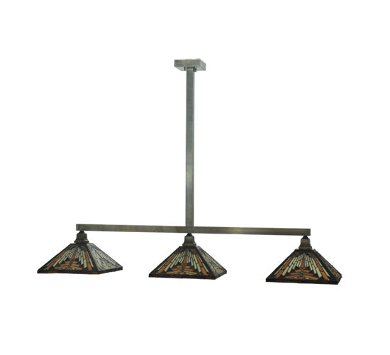 Meyda Lighting NUEVO 63" 3-Light Craftsman Brown Mission Island Pendant Light With Multi-Colored Shade Glass