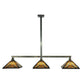 Meyda Lighting NUEVO 63" 3-Light Craftsman Brown Mission Island Pendant Light With Multi-Colored Shade Glass