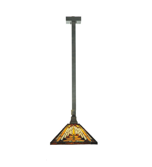Meyda Lighting NUEVO 63" 3-Light Craftsman Brown Mission Island Pendant Light With Multi-Colored Shade Glass