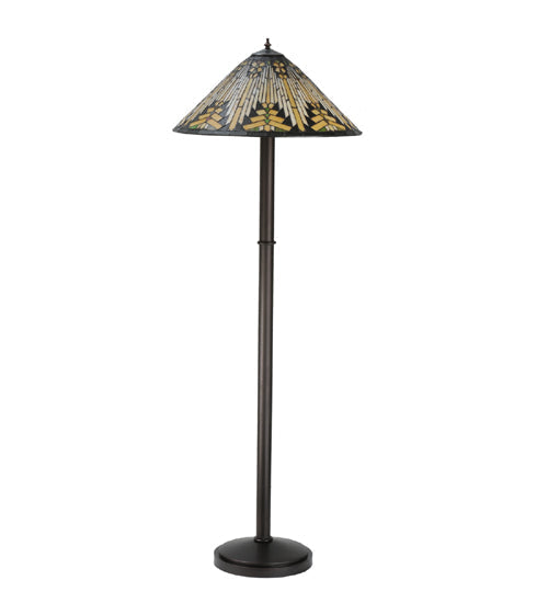 Meyda Lighting NUEVO 63" 3-Light Mahogany Bronze Floor Lamp With Multi-Colored Shade Glass