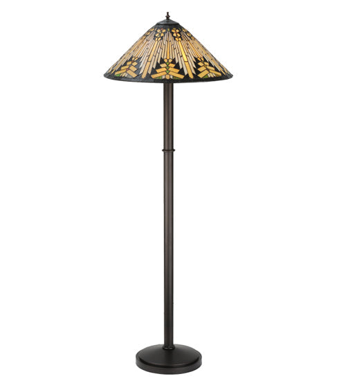 Meyda Lighting NUEVO 63" 3-Light Mahogany Bronze Floor Lamp With Multi-Colored Shade Glass