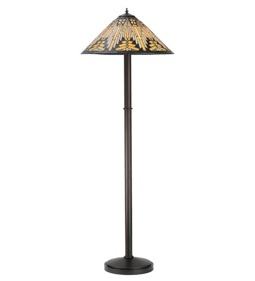 Meyda Lighting NUEVO 63" 3-Light Mahogany Bronze Floor Lamp With Multi-Colored Shade Glass