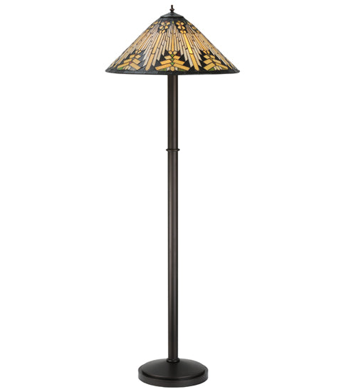 Meyda Lighting NUEVO 63" 3-Light Mahogany Bronze Floor Lamp With Multi-Colored Shade Glass