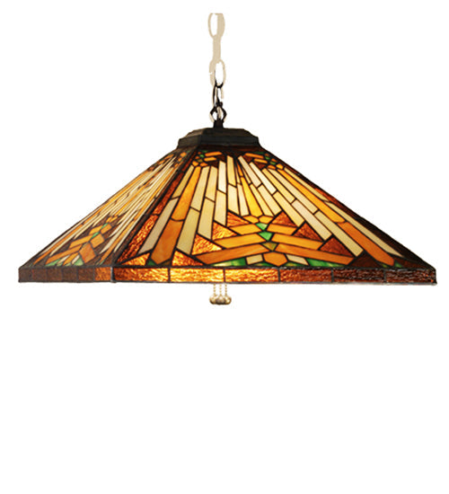 Meyda Lighting NUEVO Mission 24" 4-Light Mahogany Bronze Pendant Light With Multi-Colored Shade Glass