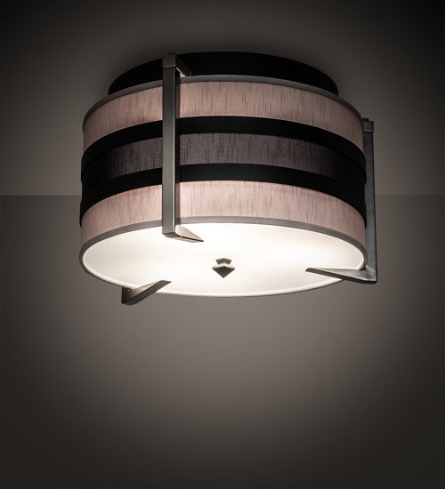 Meyda Lighting Nathan 24" 3-Light Textured Black & Nickel Powder Coat Flush Mount Light With Amsterdam Chalk Textrene & Statuario Idalight Shade