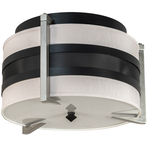 Meyda Lighting Nathan 24" 3-Light Textured Black & Nickel Powder Coat Flush Mount Light With Amsterdam Chalk Textrene & Statuario Idalight Shade