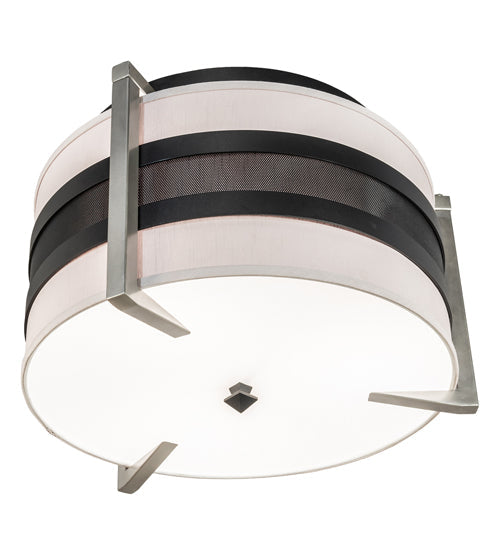 Meyda Lighting Nathan 24" 3-Light Textured Black & Nickel Powder Coat Flush Mount Light With Amsterdam Chalk Textrene & Statuario Idalight Shade
