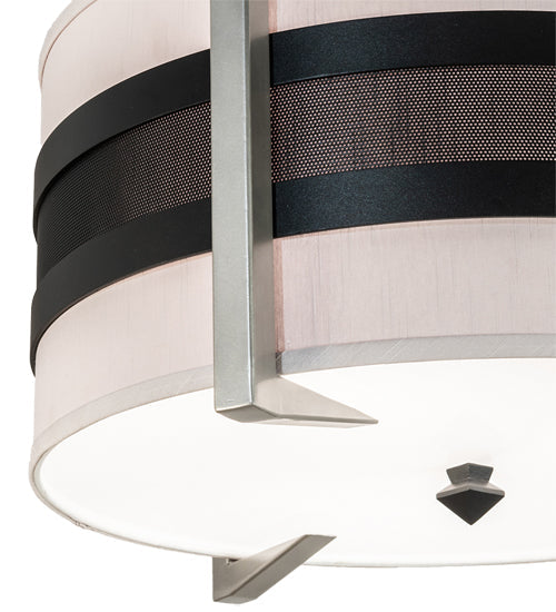 Meyda Lighting Nathan 24" 3-Light Textured Black & Nickel Powder Coat Flush Mount Light With Amsterdam Chalk Textrene & Statuario Idalight Shade
