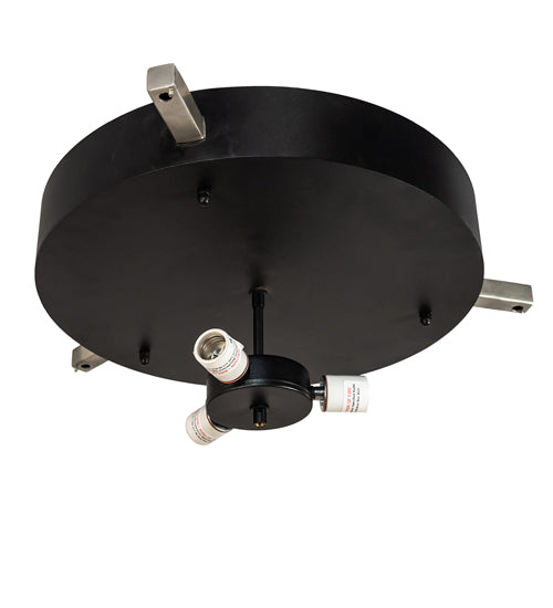 Meyda Lighting Nathan 24" 3-Light Textured Black & Nickel Powder Coat Flush Mount Light With Amsterdam Chalk Textrene & Statuario Idalight Shade