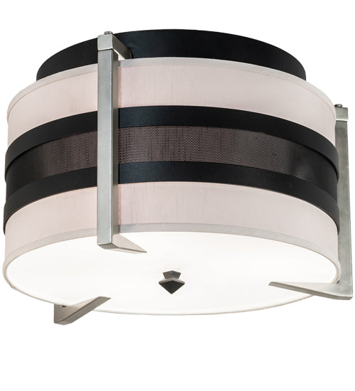 Meyda Lighting Nathan 24" 3-Light Textured Black & Nickel Powder Coat Flush Mount Light With Amsterdam Chalk Textrene & Statuario Idalight Shade