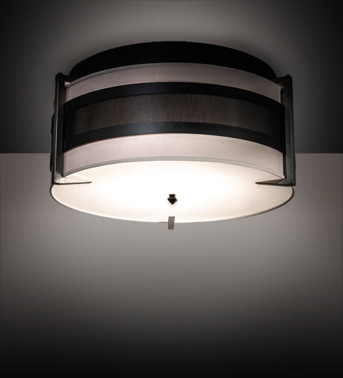 Meyda Lighting Nathan 36" 6-Light Textured Black & Nickel Powder Coat Flush Mount Light With Amsterdam Chalk Textrene & Statuario Idalight Shade
