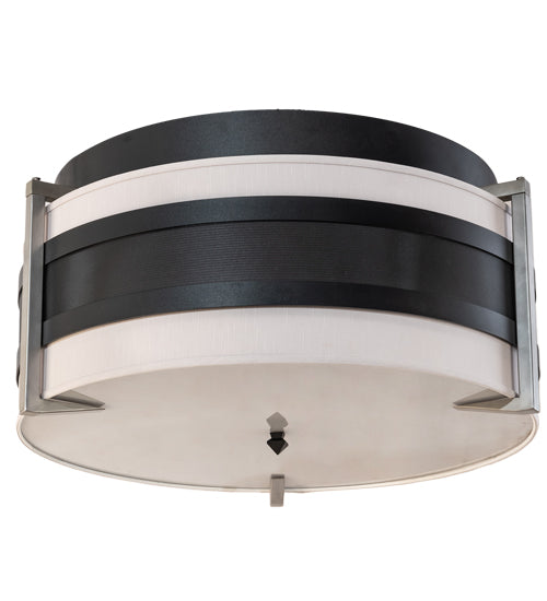 Meyda Lighting Nathan 36" 6-Light Textured Black & Nickel Powder Coat Flush Mount Light With Amsterdam Chalk Textrene & Statuario Idalight Shade