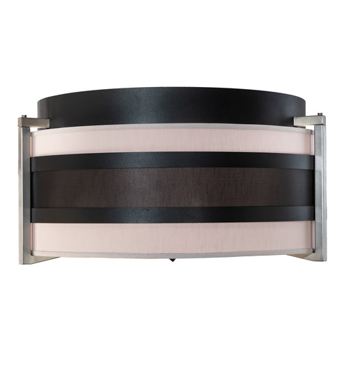Meyda Lighting Nathan 36" 6-Light Textured Black & Nickel Powder Coat Flush Mount Light With Amsterdam Chalk Textrene & Statuario Idalight Shade