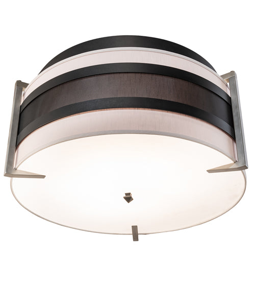 Meyda Lighting Nathan 36" 6-Light Textured Black & Nickel Powder Coat Flush Mount Light With Amsterdam Chalk Textrene & Statuario Idalight Shade