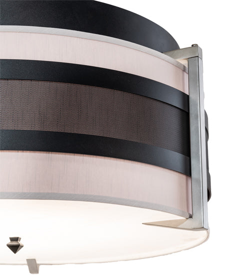 Meyda Lighting Nathan 36" 6-Light Textured Black & Nickel Powder Coat Flush Mount Light With Amsterdam Chalk Textrene & Statuario Idalight Shade