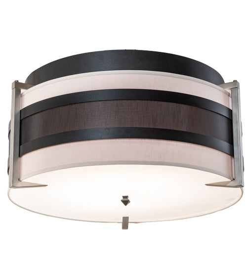 Meyda Lighting Nathan 36" 6-Light Textured Black & Nickel Powder Coat Flush Mount Light With Amsterdam Chalk Textrene & Statuario Idalight Shade