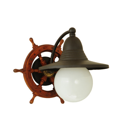 Meyda Lighting Nautical 13" Oil Rubbed Bronze Wall Sconce With White Shade Glass