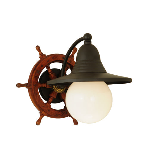 Meyda Lighting Nautical 13" Oil Rubbed Bronze Wall Sconce With White Shade Glass