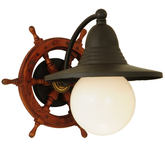 Meyda Lighting Nautical 13" Oil Rubbed Bronze Wall Sconce With White Shade Glass