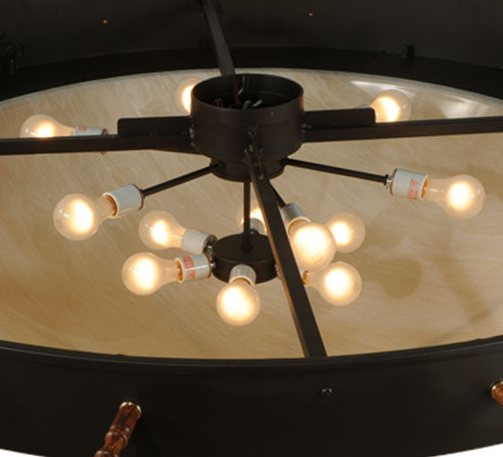 Meyda Lighting Nautical 74" 12-Light Oil Rubbed Bronze Flush Mount Light With Beige Shade Glass