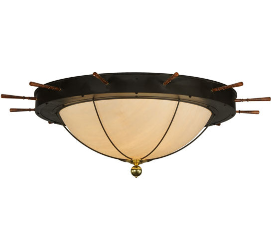 Meyda Lighting Nautical 74" 12-Light Oil Rubbed Bronze Flush Mount Light With Beige Shade Glass