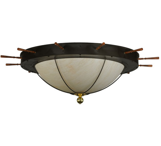 Meyda Lighting Nautical 74" 12-Light Oil Rubbed Bronze Flush Mount Light With Beige Shade Glass
