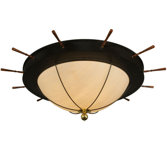 Meyda Lighting Nautical 74" 12-Light Oil Rubbed Bronze Flush Mount Light With Beige Shade Glass