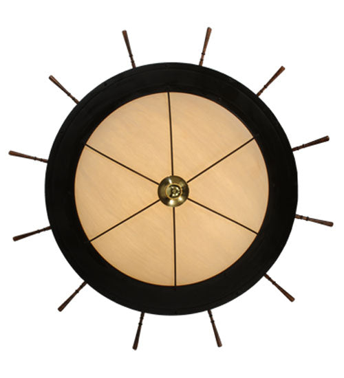 Meyda Lighting Nautical 74" 12-Light Oil Rubbed Bronze Flush Mount Light With Beige Shade Glass