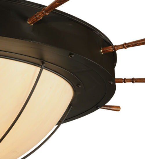 Meyda Lighting Nautical 74" 12-Light Oil Rubbed Bronze Flush Mount Light With Beige Shade Glass
