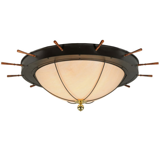 Meyda Lighting Nautical 74" 12-Light Oil Rubbed Bronze Flush Mount Light With Beige Shade Glass