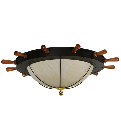 Meyda Lighting Nautical 74" 12-Light Oil Rubbed Bronze Flush Mount Light With Whitestone Idalight Shade
