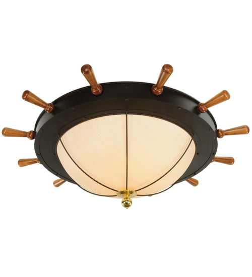 Meyda Lighting Nautical 74" 12-Light Oil Rubbed Bronze Flush Mount Light With Whitestone Idalight Shade