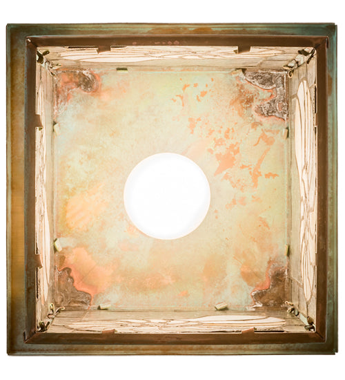 Meyda Lighting Nautilus 10"Sq Verdigris Pendant Light With Beige & Clear Ripple Shade Glass