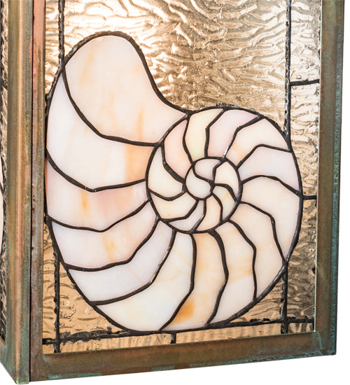 Meyda Lighting Nautilus 10"Sq Verdigris Pendant Light With Beige & Clear Ripple Shade Glass