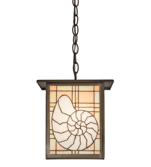 Meyda Lighting Nautilus 14" Antique Copper Lantern Pendant Light With Beige & Clear Ripple Shade Glass