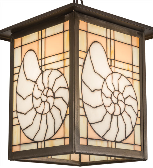 Meyda Lighting Nautilus 14" Antique Copper Lantern Pendant Light With Beige & Clear Ripple Shade Glass