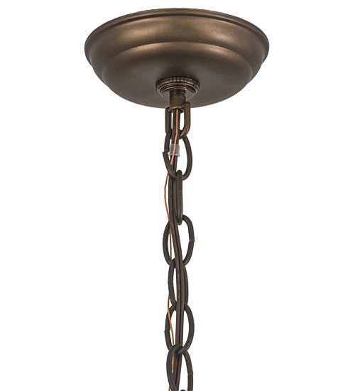 Meyda Lighting Nautilus 14" Antique Copper Lantern Pendant Light With Beige & Clear Ripple Shade Glass
