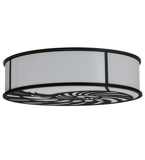Meyda Lighting Nautilus 60" 10-Light Textured Black Flush Mount Light With White Statuario Idalight Shade Glass