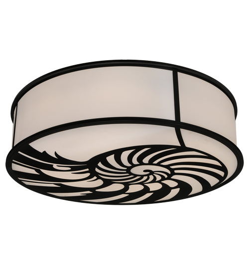 Meyda Lighting Nautilus 60" 10-Light Textured Black Flush Mount Light With White Statuario Idalight Shade Glass