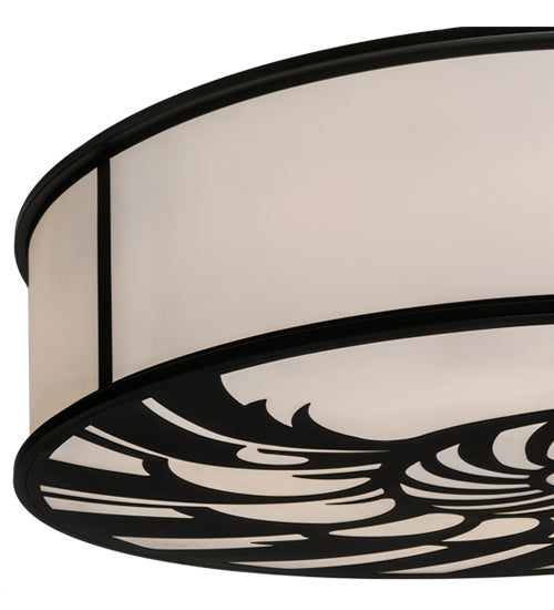 Meyda Lighting Nautilus 60" 10-Light Textured Black Flush Mount Light With White Statuario Idalight Shade Glass