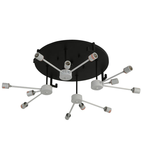 Meyda Lighting Nautilus 60" 10-Light Textured Black Flush Mount Light With White Statuario Idalight Shade Glass