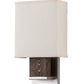 Meyda Lighting Navesink 8" Nickel & Mahogany Wood Wall Sconce With Off White Textrene Shade