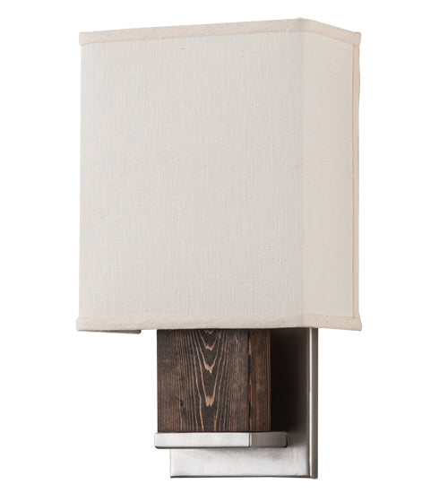 Meyda Lighting Navesink 8" Nickel & Mahogany Wood Wall Sconce With Off White Textrene Shade